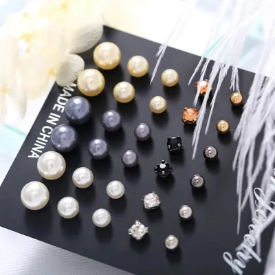 Multicolor Pearl Stud Earring Set (15 Pairs)